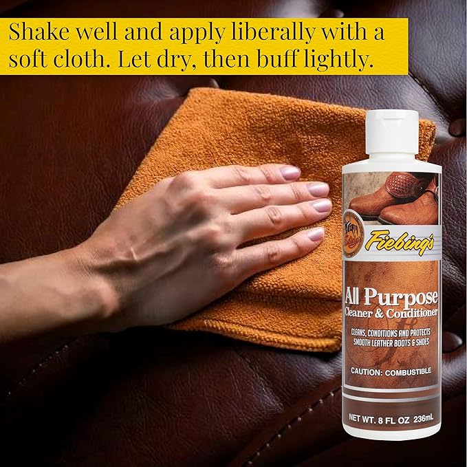 Fiebing's Leather Cleaner & Conditioner (8 oz) - All Purpose Wax-Free Color Safe Formula Protects & Strengthens All Leather - Prevents Molding, Cracking, Water Spots & Salt Stains on Car, Shoe, Purse