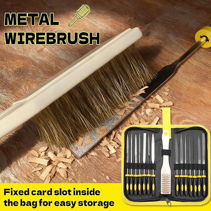KJE 13PCS Needle File Set, Small File Set Includes 6PCS Diamond File, 6PCS Metal File, Cleaning Brush & Carrying Case for Precision Metal, Jewlers, Wood, Leather and Plastic