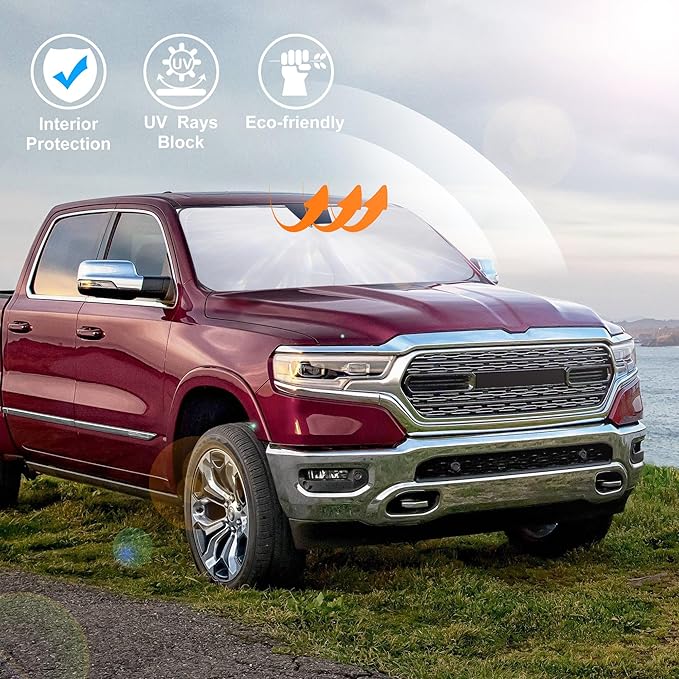 Windshield Sun Shade Fit for 2010-2024 2025 2026 Dodge RAM 2500 3500 Accessories Foldable Sunshade Sun Blocker Protect Car from Heat Damage