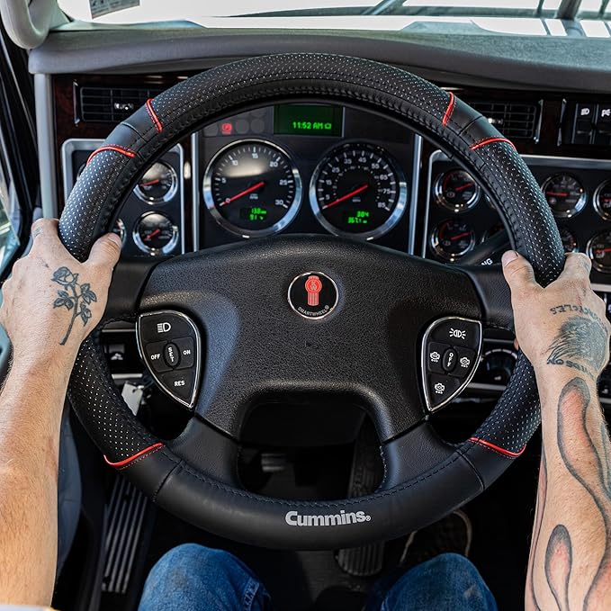 Cummins CMN35392 Navigator 18-Inch Steering Wheel Cover Leather Semi Truck Interior Accessories for RV and Big Rig-Black