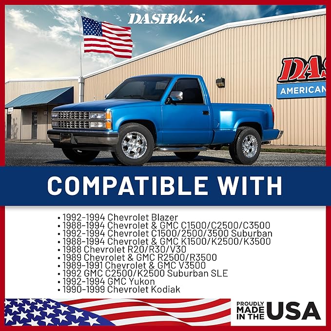 DashSkin Dash Cover Compatible 1988-1994 C1500 C2500 C3500 K1500 K2500 K3500 Silverado Sierra Tahoe Yukon Suburban in Dark Blue - Hard Molded Plastic Dashboard Cap
