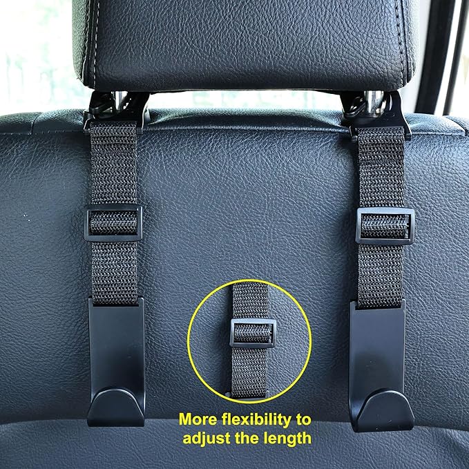 KOOPAO Adjustable Car Seat Headrest Hook, 4 Pack Universal Car Storage Headrest Hanger Holder Hooks, Vehicle Strong and Durable Backseat Hanger for Handbag Purse Coat and Bag