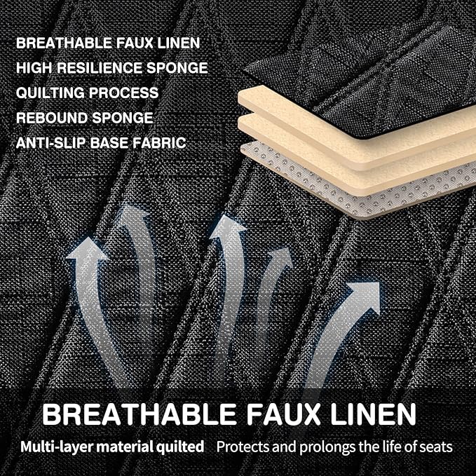 Leader Accessories Universal Black Faux Linen Rear Car Seat Cover Size M - Bench Seats Protector for Most Vehicles Cars Truck SUV - Bottom Auto Seat Cushion Pad Mat with Anti Slip Back