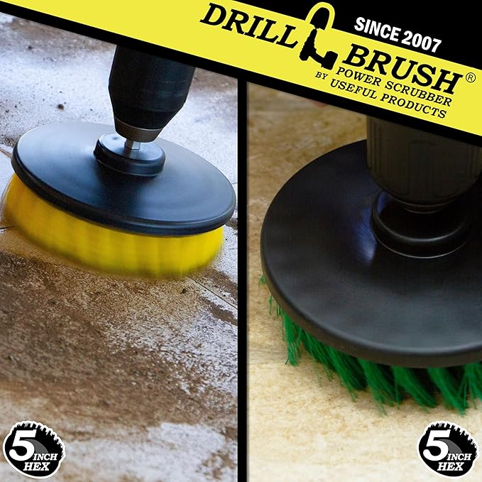 Kitchen Accessories - Pot Cleaning- Cleaning Supplies - Drill Brush - Power Scrubber Kitchen and Bathroom Brush Set - Spin Brush - Bath Mat - Soap Scum, Mineral Deposits, Calcium, Hard Water Stains