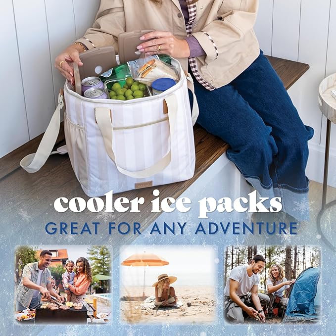 Cool Coolers by Fit & Fresh Slim Ice Packs, Quick Freeze Reusable Ice Packs for Lunch Boxes & Coolers, Long-Lasting, Space Saving Lunch Ice Packs, Taupe, 4Pk