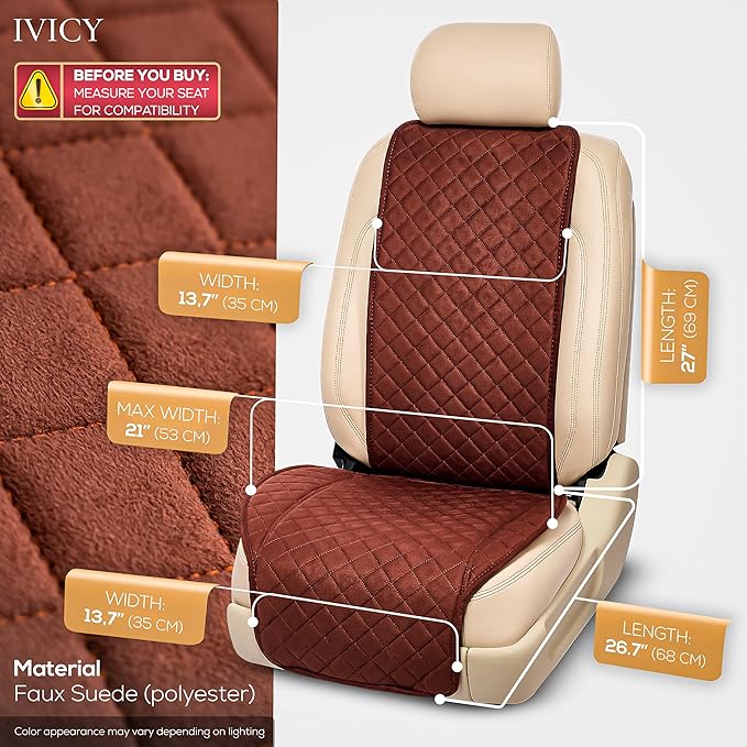 IVICY Faux Suede Front Car Seat Cover – Durable, Non-Slip Seat Protector for Cars – 1 Unit, Brown