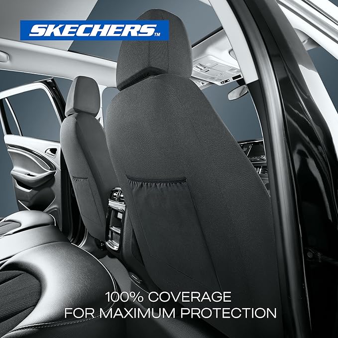 Skechers Seat Covers, Premium Breathable Polyester Seat Covers, Car Seat Covers Front Seats Airbag Compatible, Automotive Comfort for Most Cars, Vans, Trucks, SUVs (Two Front,Red)