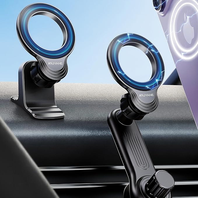 Magnetic Car Phone Mount for iPhone 15/14/13/12 Pro Max Mini & MagSafe Cases - 360 Degrees Rotation, One-hand Operation, Super Strong Magnet Force