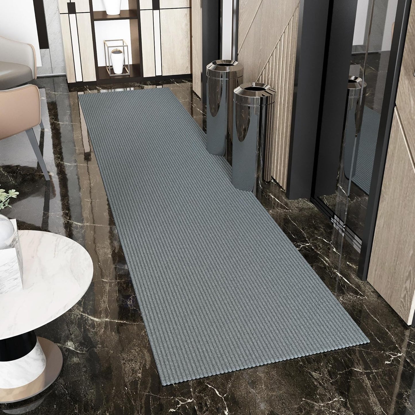 Ottomanson 2'7" x 28' Hallway Runner with Scraper Pile - Extra Durable Non-Slip Rug Mat for Indoor & Outdoor Use - Ideal for Kitchen, Entryway & Garage - High-Traffic Carpet, Gray