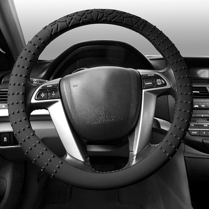 FFH Group Universal Fit Silicone with Nibs and Pattern Massaging Grip Steering Wheel Cover fits most Cars, SUVs, Trucks, and Vans Black