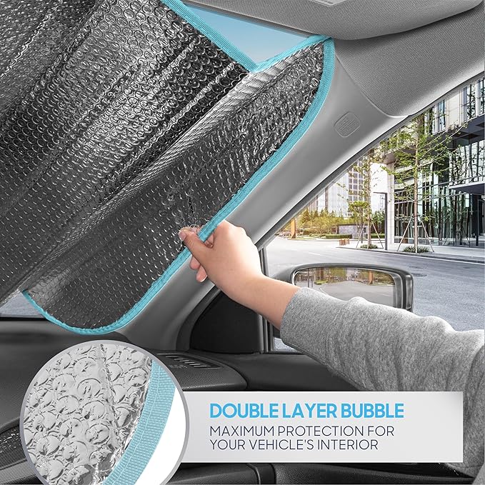 2 Dogs Driving Front Windshield Sun Shade - Accordion Folding Auto Sunshade for Car Truck SUV - Blocks UV Rays Sun Visor Protector - Keeps Your Vehicle Cool - 58 x 28 Inch