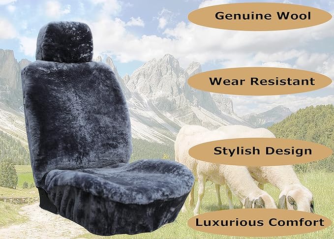 SHEEPSKIN ELITE Premium Sheepskin Car Seat Cover - All Season Comfort and Protection, Easy Installation (56" x 23", Gray with Bluish Tint)
