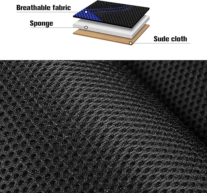 CAROMOP 3D Air Mesh Car Seat Covers Full Set,Breathable and Durable Seat Covers for Cars,Split Bench Compatible,Universal Fit for SUV,Vans,sedans, Trucks, Automotive Interior Covers(5-Seat Black/Blue)