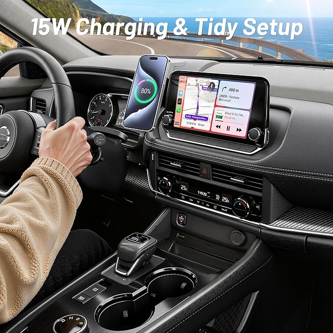 Phone Mount for Nissan Rogue (2021-2024 2025, 8" Screen) / Altima (2019-25) / Sentra (2020-25), 15W Wireless Charger, Magnetic Phone Holder, 360°Magsafe Car Mount, 2022 2023 Nissan Rogue Accessories