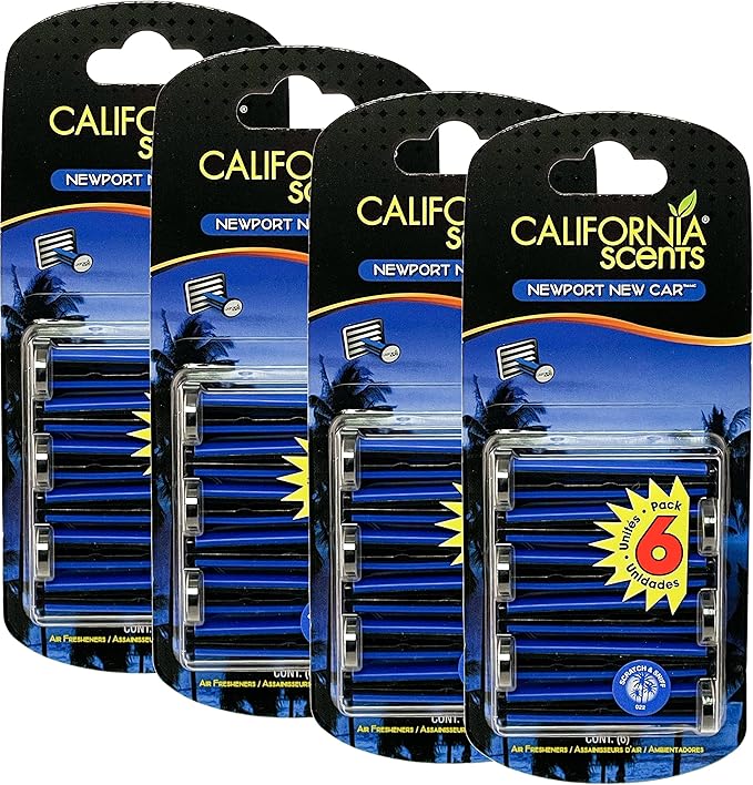 Car Vent Sticks, Long-Lasting Car Air Freshener and Odor Eliminator, 6 Sticks, California Scents, 4 Packs (Newport New Car)