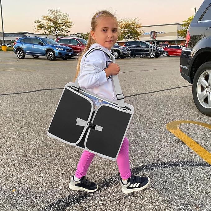 MENZOKE Kids Travel Tray for Toddler Car Seat, Toddler Gift for Boy Activities with Dry Erase Board & iPad Holder Stand, Road Trip Essentials Accessories Lap Tray for Boy as Birthday Gift, Black