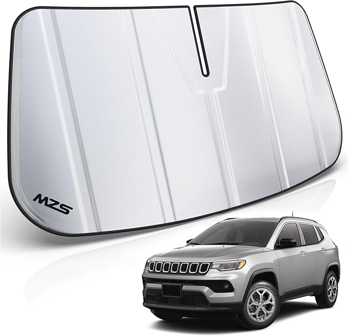MZS Windshield Sun Shade Compatible with Compass 2017-2026, Foldable Car Front Window Sunshade with Storage Pouch, SUV Sun Visor Shield Accessories for Interior Protector