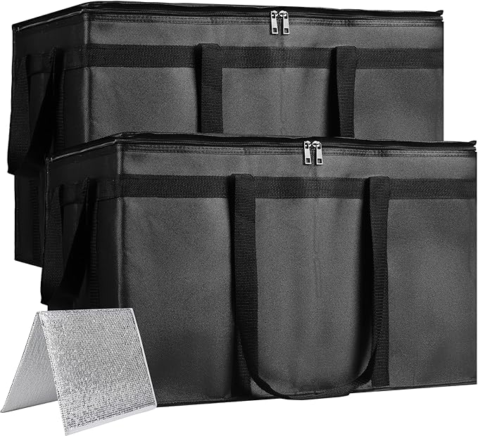 Bodaon Large 2-Pack Insulated Food Delivery Bag With Hard Bottom, XXXL Grocery Shopping/Catering/Bags, Rideshare Delivery Bag, Cold/Hot Styrofoam Carrier for Travel/Car
