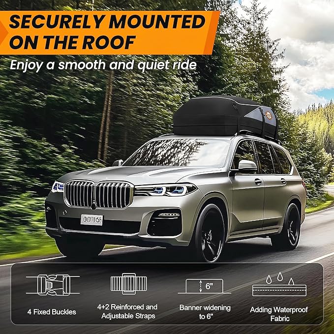 Sailnovo Rooftop Cargo Carrier, 20 Cubic Feet Waterproof Vehicle Soft-Shell Carriers for Cars with/Without Luggage Rack, Roof Rack Cargo Carrier Includes 6 Door Hooks, Reinforced Strap