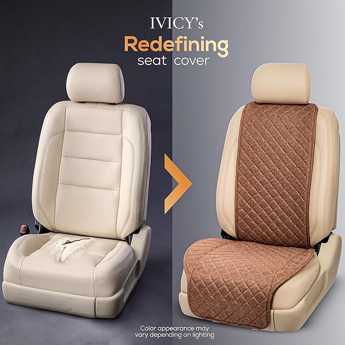 IVICY Faux Linen Front Car Seat Cover – Durable, Non-Slip Seat Protector for Cars – 1 Unit, Light Brown