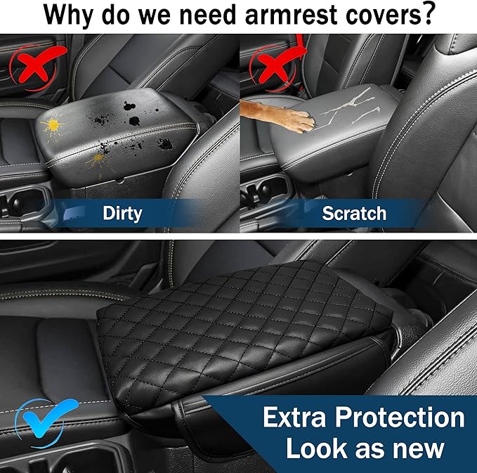 Center Console Cover for Jeep Wrangler JL 2018-2026 & Gladiator JT 2020-2026 1.2in Thickness Armrest Cover Leather Arm Rest Lid Protector Cushion Pad with Stroage Pockets Interior Accessories (Black)