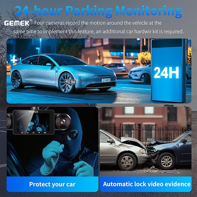 4 Channel Dash Cam 360° View 5G WiFi & APP Control, WIZACE 2K Front and Rear Inside, Left Right Dash Camera for Cars Free 64GB TF Card, G-Sensor, Night Vision, 24H Parking Mode
