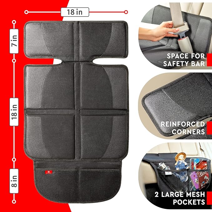 Helteko Car Seat Protector - 2 Pack Seat Mat for Under Child Booster Carseat, Seat Cover Protector from Waterproof & Stain Resistant Thickest Padding Material for Leather and Fabric Seats, Gray