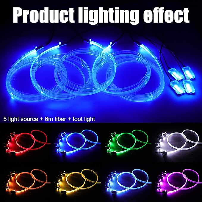 64 Colors Car Ambient Lighting Fiber Optic APP Control Multicoloured Music Car Atmosphere Decorative Lighting Kit 1W DC 12V-24V 6m