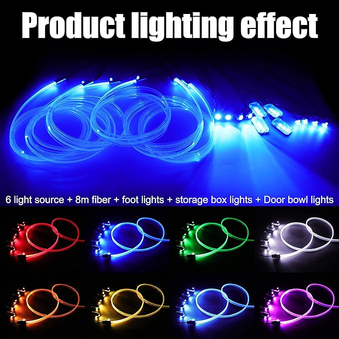 64 Colors Car Ambient Lighting Fiber Optic RF Remote + APP Control Multicoloured Music Car Atmosphere Decorative Lighting Kit 1W DC 12V-24V 8m