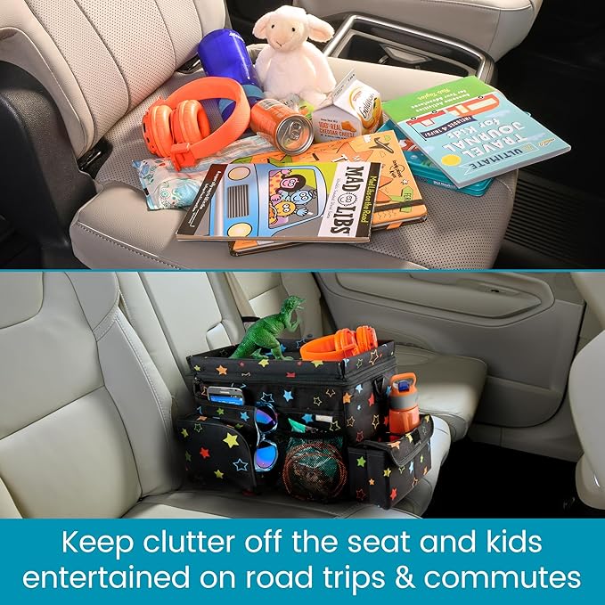 High Road CarHop Car Organizer for Kids and Passenger Seat Organizer for Adults - Road Trip Cooler with Car Cup Holder Tray and 6 Organization and Storage Pockets