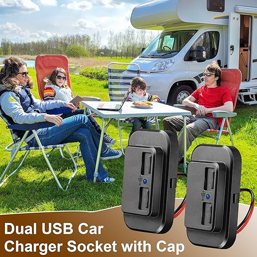 Frienda 2 Pieces 12V USB Automotive USB Panel Mount 12V USB Outlet Multi Switch Panel Car Outlet Socket Power Dual Port 12V 24V Quick Car Port for Cars Bus ATV RV Boat Truck, 3.1 A