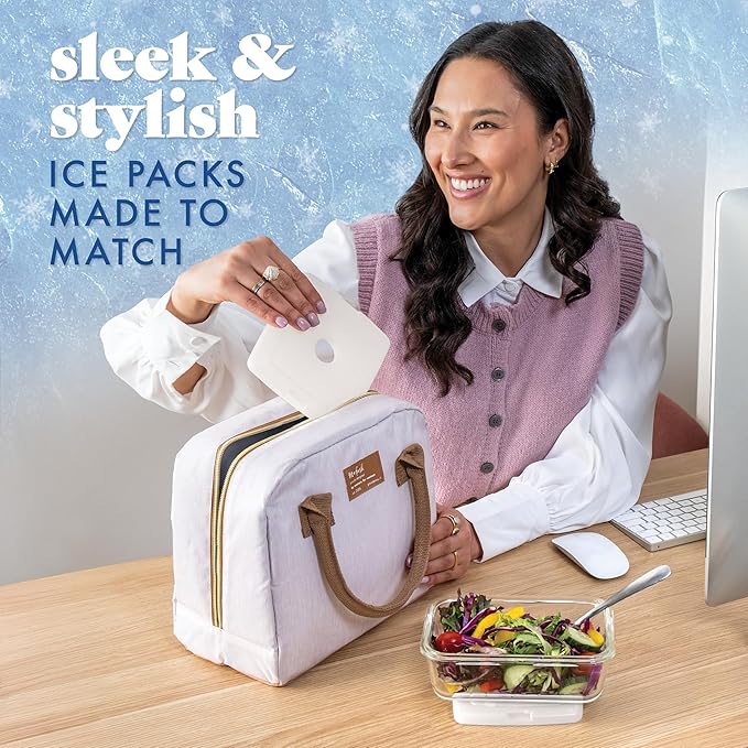 Cool Coolers by Fit & Fresh Slim Ice Packs, Quick Freeze Reusable Ice Packs for Lunch Boxes & Coolers, Long-Lasting, Space Saving Lunch Ice Packs, Ivory, 4Pk
