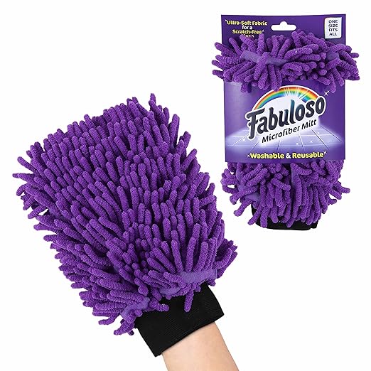 Fabuloso Microfiber Cleaning Mitt Glove, Lint-Free Scratch-Free Dusting and Washing for Furniture, Blinds, Baseboards, Shelves and Car Interior, One Size Fits All, Purple, 1 Count