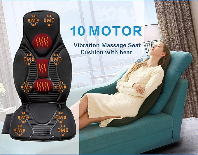 FIVE S FS8816 Massage Seat Cushion, Massager with Heat, 10 Massage Nodes for Neck, Shoulders, Back/Lumbar, Thighs for Home, Office (Black)