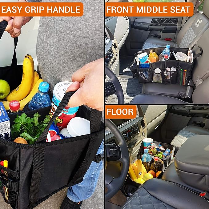 FoxBox Car Seat and Trunk Organizer, Front or Back Seat Storage - SUV Passenger Floor, Under or Between Seats Organization, Car Gifts for Men and Women (Grey)