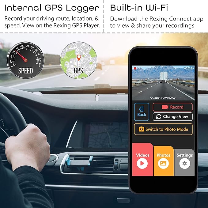 Rexing V3 Dual Camera Front and Inside Cabin Full HD 1080p with WiFi and Built-in GPS