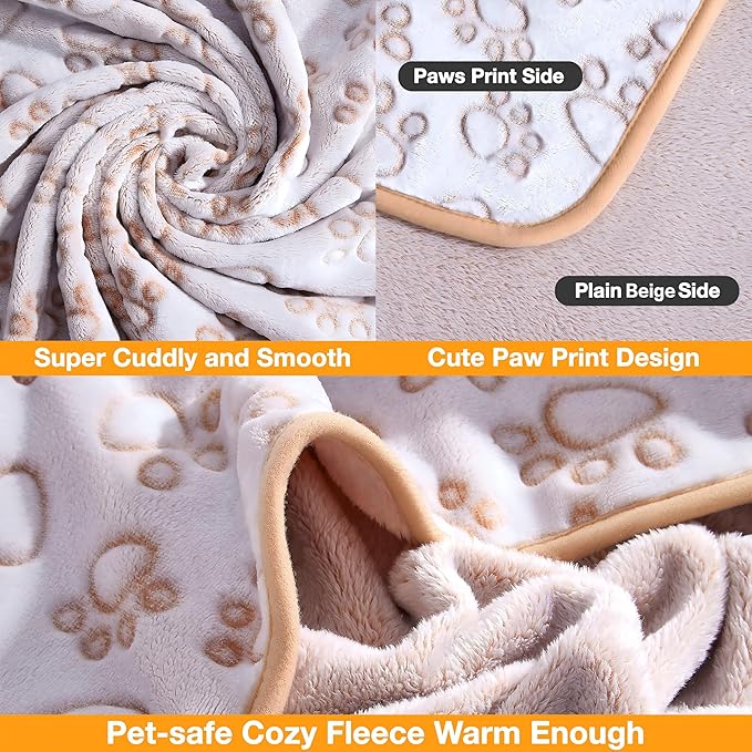 Stuffed Premium Soft Dog Blanket, with Flannel Beige Cute Paw Print, 32 * 40 inches, Cat Blanket Puppy Supplies Border Collie Puppy Gifts Essentials