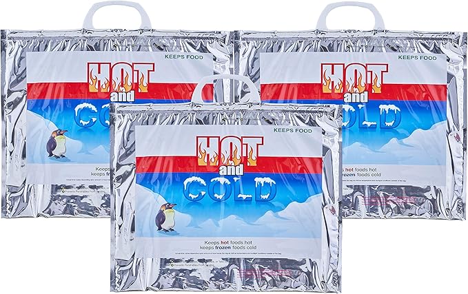 Superio Hot and Cold Insulated Bags for Food Delivery, Grocery Shopping Bags, Food Storage for Hot and Frozen Food for Travel, Disposable Cooler Bag, Reinforced Thermal Lunch Bag (3, 15.5"x13")