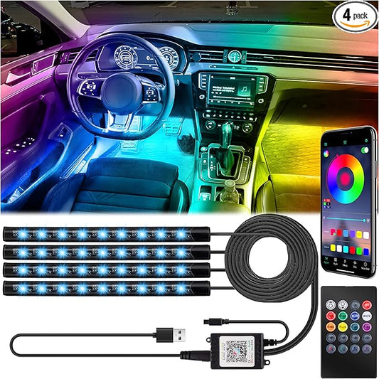 Car Interior Lights, 5V LED Strip Lights with USB Adapter, Ambient Car Lighting Kit, App & Remote Control Music Sync Color Change Strip Lights for SUVs & Trucks (48LED Beads)