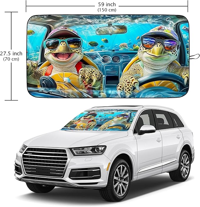 Sea Turtles Car Windshield Sun Shade Foldable Sunshade Front Window Cover Sun Visor Protector Accessories (59x27.5 inches)