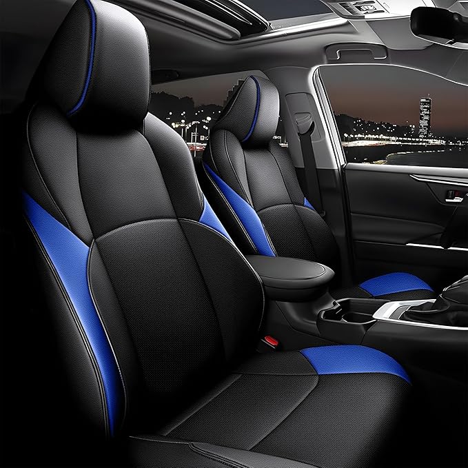 AOMSAZTO Car Seat Cover Fit for Toyota CHR 2018-2022 Faux Leather Seat Covers Protector Compatible Airbag Waterproof C-HR Full Set Black&Blue