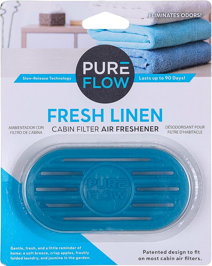 PUREFLOW Cabin Filter Air Freshener with Odor Eliminator – Fits on Most Car, Truck, and SUV Cabin Air Filters - Fresh Linen (1 Pack)