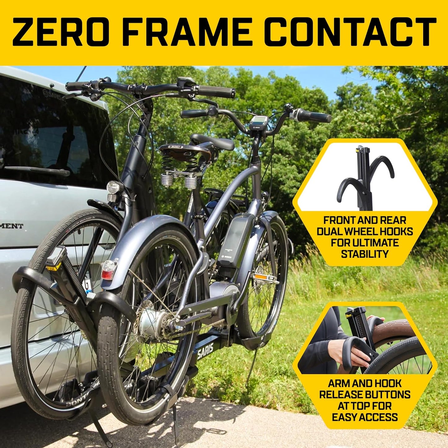 Saris SuperClamp G3 2-Bike HD Hitch Rack – Lightweight Platform Bike Carrier for Car, SUV, Truck – Tilting Design, Secure Wheel Clamping, Fits Road, Mountain, E-Bikes – 2" Hitch Receiver