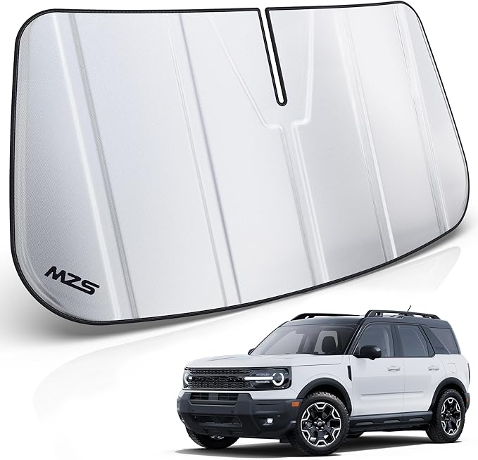 MZS Windshield Sun Shade Compatible with Bronco Sport 2021-2026, Foldable Car Front Window Sunshade with Storage Pouch, Sun Visor Shield Accessories for Interior Protector