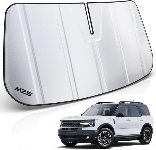 MZS Windshield Sun Shade Compatible with Bronco Sport 2021-2026, Foldable Car Front Window Sunshade with Storage Pouch, Sun Visor Shield Accessories for Interior Protector