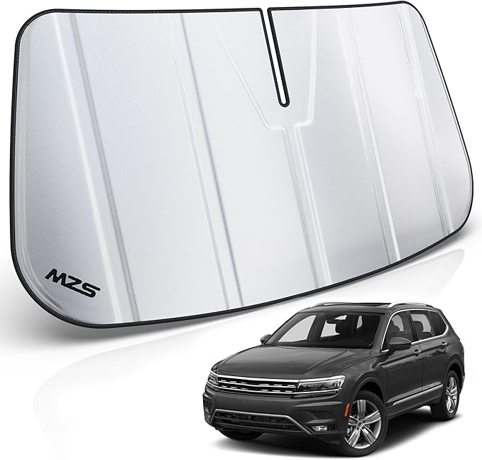 MZS Windshield Sun Shade Compatible with Tiguan SUV 2018-2024, Foldable Car Front Window Sunshade with Storage Pouch, Sun Visor Shield Accessories for Interior Protector