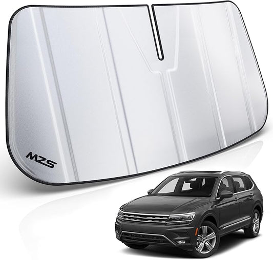 MZS Windshield Sun Shade Compatible with Tiguan SUV 2018-2024, Foldable Car Front Window Sunshade with Storage Pouch, Sun Visor Shield Accessories for Interior Protector