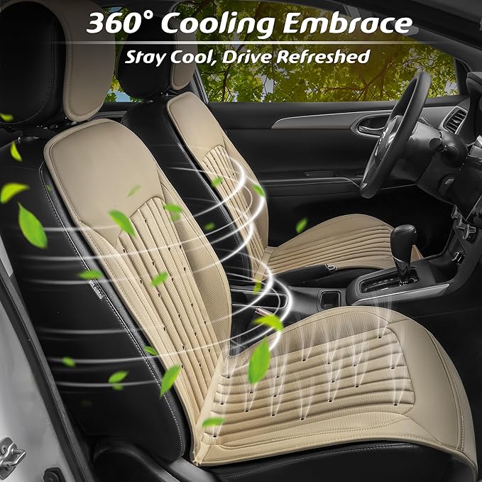 Paffenery 2026 Upgraded Cooling Car Seat Cover Front Seat, 12V-24V Ventilated Cooling Car Seat Cushion, Cooled Seat Cover for Car SUV Truck Universal Fit, Cream Beige