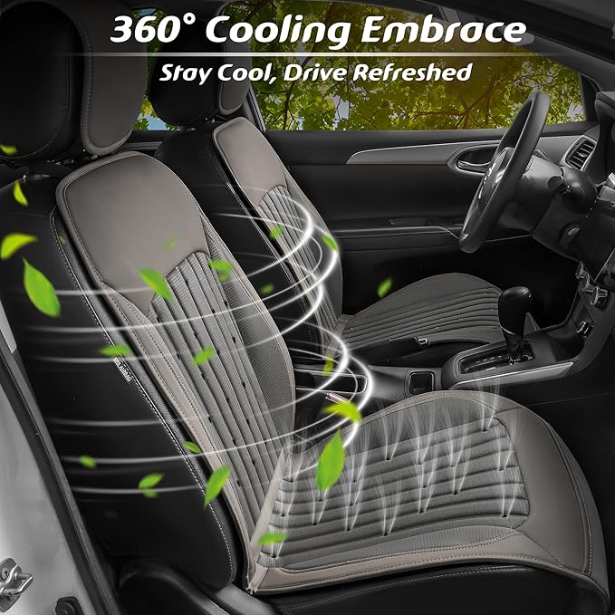 Paffenery 2026 Upgraded Cooling Car Seat Cover Front Seat, 12V-24V Ventilated Cooling Car Seat Cushion, Cooled Seat Cover for Car SUV Truck Universal Fit, Stone Grey