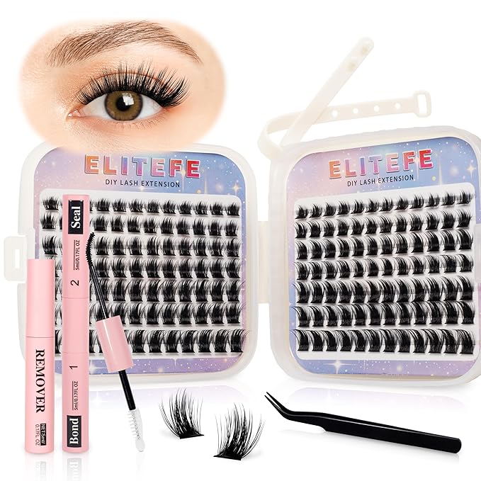 Lash Extension Kit DIY Lash Clusters Kit Eyelash Extensions Individual Lashes Extensions with (Bond,Seal,Tweezers,Remover,168Pcs,Nocturne,8-16)
